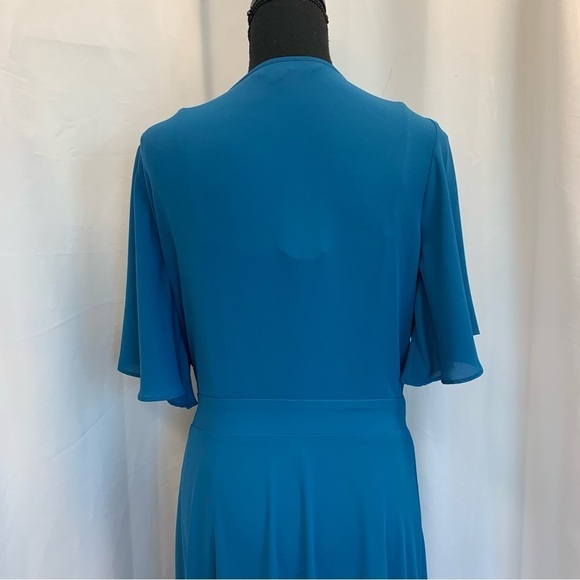 Whbm blue short sleeve wrap midi dress Sz L - Picture 4 of 13